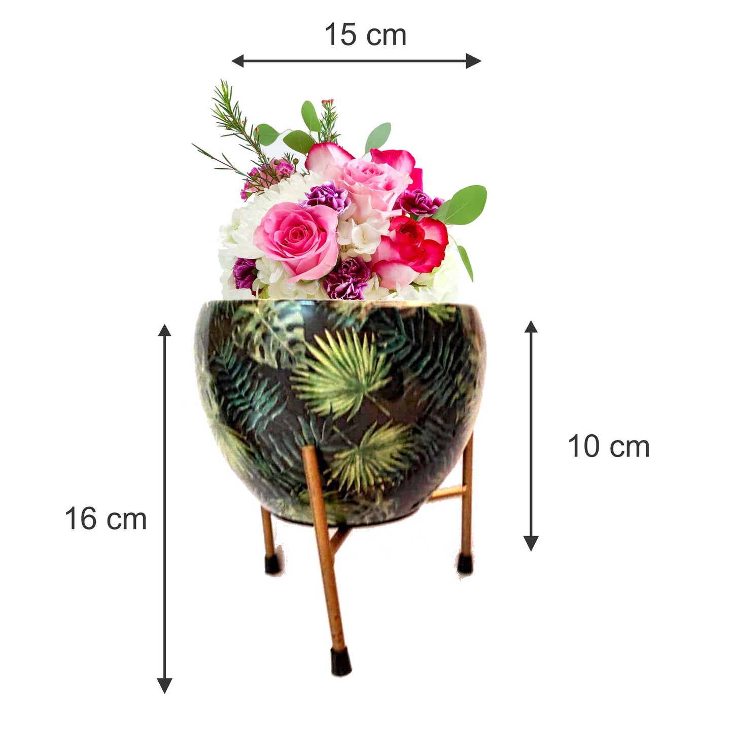 Metal Flower Vase Planter Pot Pots for Plants, Home Decoration, Succulent Pot, Indoor Planter, Balcony Garden Decor Size: 6x6 inches Style: Green Leaves